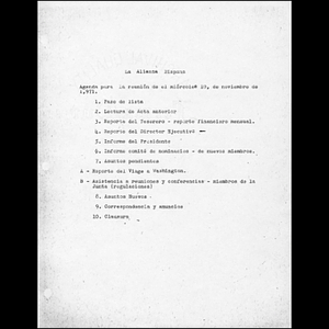 Agenda para la reunion de el miercoles 10, de Noviemebre de 1,1971.