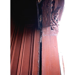 Door molding in disrepair at 326 Shawmut Avenue, prior to renovation.