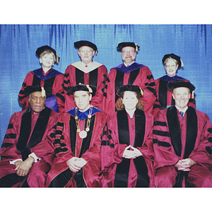 Honorary degree recipients and their escorts pose together at the 2001 Law School commencement