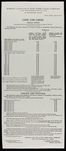 Cape Cod Canal toll schedule (2 copies)