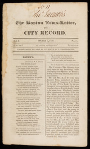 "The Boston News-Letter and City Record," Vol. I, No. 11, March 4, 1826