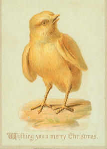Christmas card, depicting a yellow chick, undated