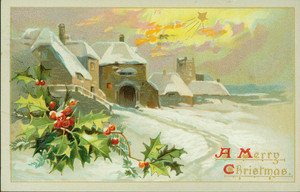 Christmas card, showing a winter scene, undated