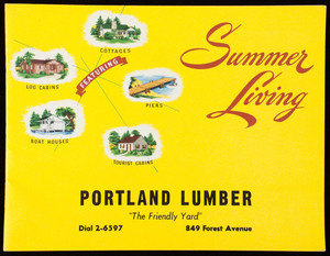 Summer living, featuring cottages, log cabins, piers, boat houses, tourist cabins, National Plan Service, Inc., Chicago, Illinois