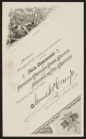 Invitation for James McGreenyth, Broadway and 11th Street, New York, New York, Wednesday, September 24, 1879