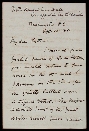 Thomas Lincoln Casey to General Silas Casey, September 29, 1881