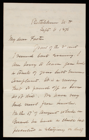 Thomas Lincoln Casey to General Silas Casey, September 6, 1876