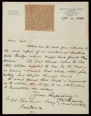 [Wilson] S. Bissell to Thomas Lincoln Casey, April 10, 1888