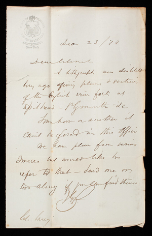 [John G.] Barnard to Thomas Lincoln Casey, December 23, 1870