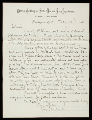 Ed. Sutherland to Thomas Lincoln Casey, May 19, 1888