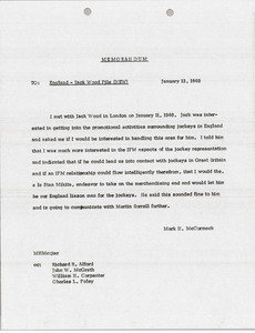 Memorandum to England and Jack Wood file