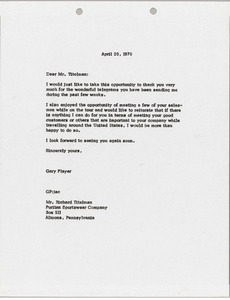 Letter from Gary Player to Mr. Titelman