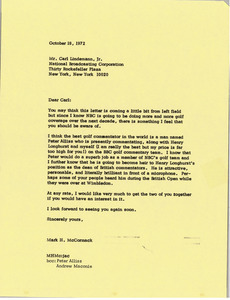 Letter from Mark H. McCormack to Carl Lindemann