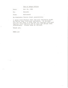 Fax from Mark H. McCormack to Matsuki