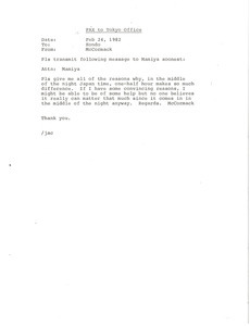 Fax from Mark H. McCormack to Mamiya