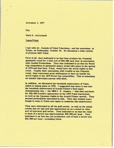 Memorandum from Mark H. McCormack to Japan Tokai file