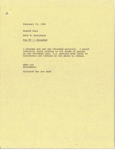 Memorandum from Mark H. McCormack to Howard Katz