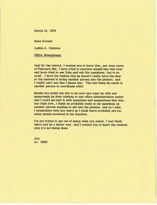 Memorandum from Judy A. Chilcote to Hans Kramer