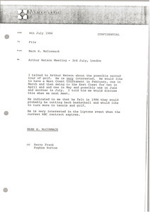 Memorandum from Mark H. McCormack concerning the Arthur Watson meeting