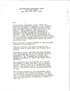 Letter from International Management Group to an unidentified recipient