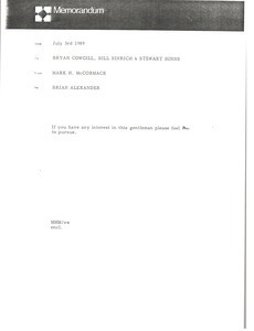 Memorandum from Mark H. McCormack to Bryan Cowgill, Bill Sinrich and Stewart Binns