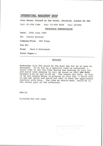 Fax from Mark H. McCormack to Fumiko Matsuki