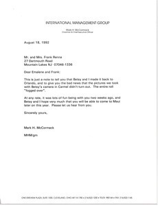 Letter from Mark H. McCormack to Mr. and Mrs. Frank Renna - Digital ...