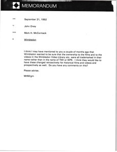 Memorandum from Mark H. McCormack to John Oney