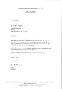 Letter from Mark H. McCormack to Frank Tatum