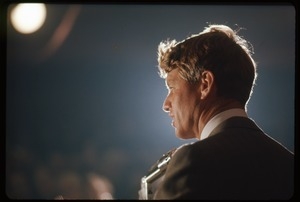 Robert F. Kennedy on the campaign trail, on stage while stumping for Democratic candidates in the northern Midwest