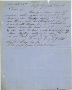 Letter from T. J. West to Joseph Lyman