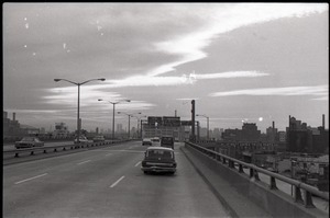 Driving down Bruckner Boulevard (I-278), the Bronx, toward the city