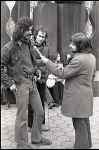 Commune members being interviewed by Channel 5 news: Steve Wilhelm, Richard Safft (l. to r.)