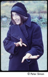 Unidentified woman in a pea coat, Tree Frog Farm commune