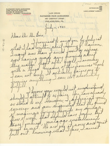 Letter from Sadie T. Alexander to W. E. B. Du Bois