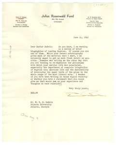 Letter from Edwin R. Embree to W. E. B. Du Bois