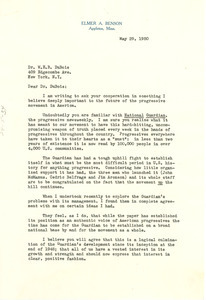 Letter from Elmer A. Benson to W. E. B. Du Bois