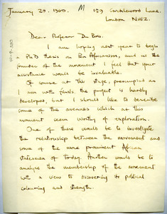 Letter from Jeffrey Mellows to W. E. B. Du Bois