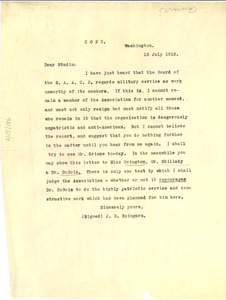 Letter from J. E. Spingarn to Charles H. Studin