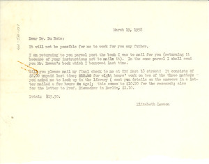 Letter from Elizabeth Lawson to W. E. B. Du Bois