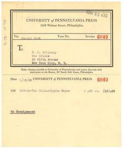 Invoice from the University of Pennsylvania Press