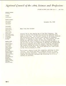 Memorandum from National Council of Arts, Sciences and Professions to W. E. B. Du Bois