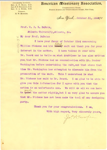 Letter from The American Missionary Association to W. E. B. Du Bois