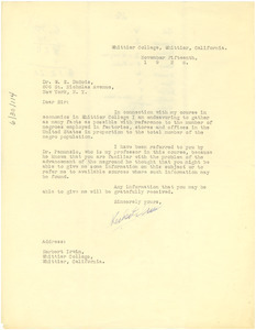 Letter from Herbert Irwin to W. E. B. Du Bois