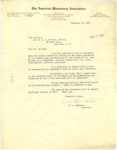 Letter from E. W. Huelster to W. E. B. Du Bois