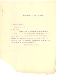 Letter from W. E. B. Du Bois to Mr. Frank A. Flower