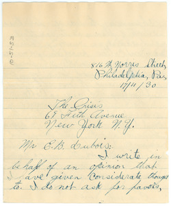 Letter from Emmett Jones to W. E. B. Du Bois
