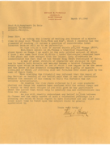 Letter from Arthur S. Fairchild to W. E. B. Du Bois