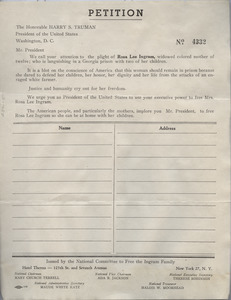 Petition from National Committee to Free the Ingram Family to President Harry S. Truman