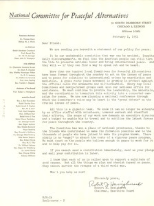 Circular letter from National Committee for Peaceful Alternatives to W. E. B. Du Bois